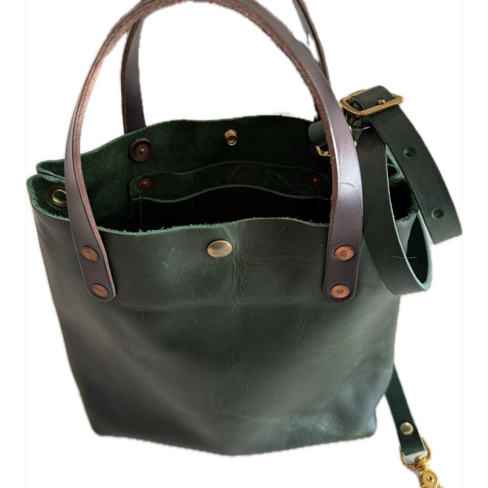 KMM & Co. handmade in USA mini leather tote-green cheaha - Picture 6 of 6
